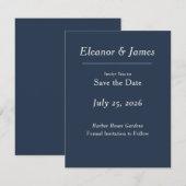 Minimale Elegante Havenblauwe Save the Date (Voorkant / Achterkant)