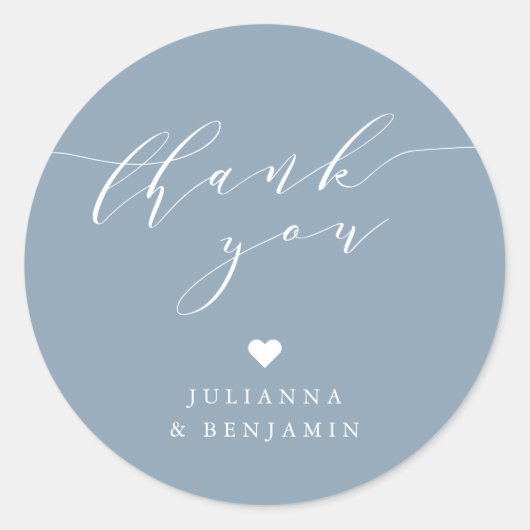 Minimale elegante Heart Dusty Blue-naam Hartelijk Ronde Sticker (Voorkant)