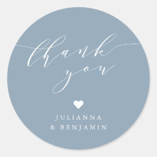 Minimale elegante Heart Dusty Blue-naam Hartelijk Ronde Sticker