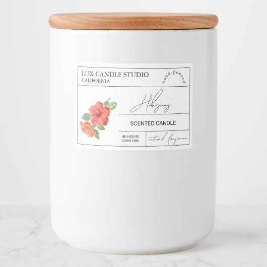 Minimale Elegante Hibiscus Kaarsenpot Label Voedselcontainer Etiket (Voorkant)