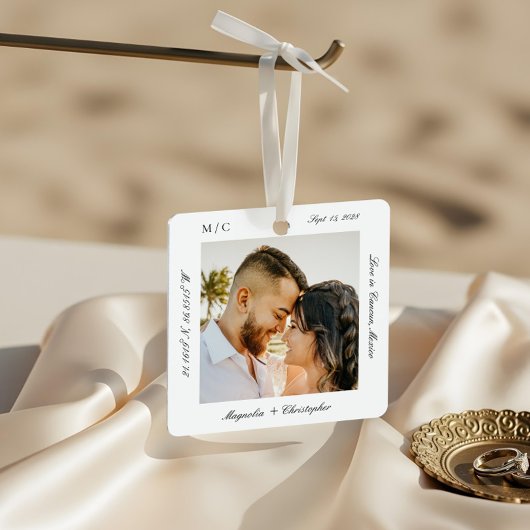 Minimale Elegante Huwelijksreis Fotoherinnering Metalen Ornament
