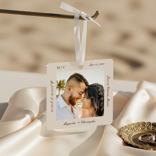 Minimale Elegante Huwelijksreis Fotoherinnering Metalen Ornament