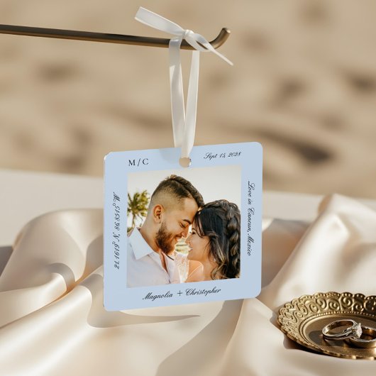 Minimale Elegante Huwelijksreis Fotoherinnering Metalen Ornament