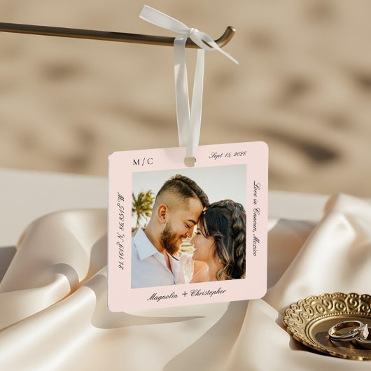 Minimale Elegante Huwelijksreis Fotoherinnering Metalen Ornament