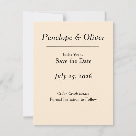 Minimale Elegante Ivoor Save the Date Kaart (Voorkant)