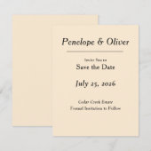 Minimale Elegante Ivoor Save the Date Kaart (Voorkant / Achterkant)