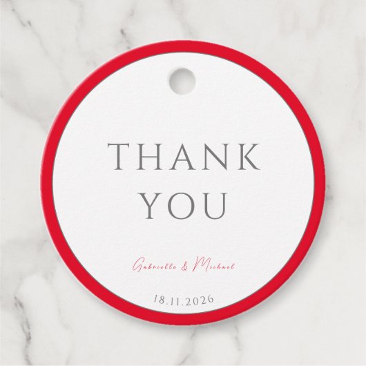 Minimale Elegante Kersenrood Eenvoudige Bruiloft Bedankjes Labels (Voorkant)