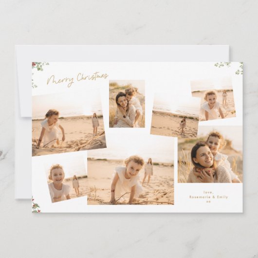 Minimale Elegante Kerst Botanische 7 Foto's  Feestdagenkaart (Voorkant)