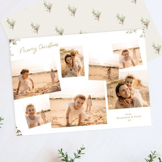 Minimale Elegante Kerst Botanische 7 Foto's  Feestdagenkaart