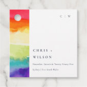 Minimale elegante kleurrijke regenboogbruiloft bedankjes labels (Voorkant)