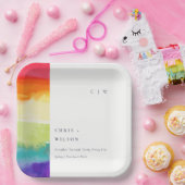 Minimale elegante kleurrijke regenboogbruiloft papieren bordje (Feest)