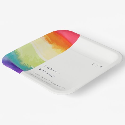 Minimale elegante kleurrijke regenboogbruiloft papieren bordje (Gebogen)