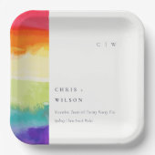 Minimale elegante kleurrijke regenboogbruiloft papieren bordje (Voorkant)