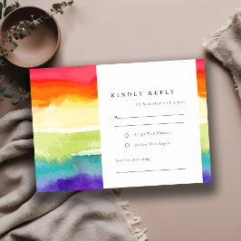 Minimale elegante kleurrijke regenboogbruiloft RSVP kaartje