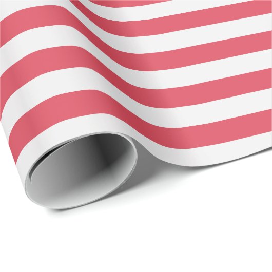 Minimale Elegante koraal Roze Rood Witte Strepen Cadeaupapier (Rol Hoek)