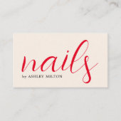 Minimale Elegante Lichte Beige Rode Vette Nagels Visitekaartje (Voorkant)