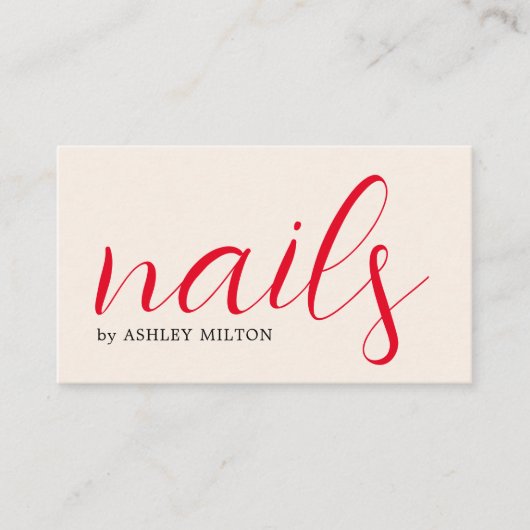 Minimale Elegante Lichte Beige Rode Vette Nagels Visitekaartje (Voorkant)