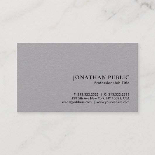 Minimale elegante luxe premium grijs papier visitekaartje (Voorkant)