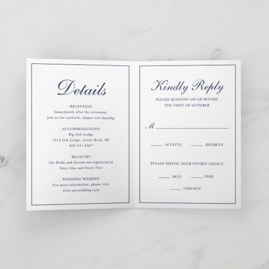 Minimale Elegante Marine Blauw Monogram Formele Br (Binnen)