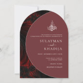Minimale & Elegante Maroon Islamitische Boog Huwel Kaart (Voorkant)
