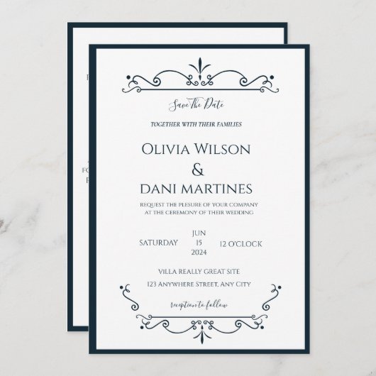 Minimale & Elegante  Monogram Bruiloft Kaart (Voorkant / Achterkant)