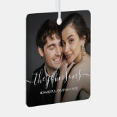 Minimale elegante naam script Paar Foto Kerstmis Metalen Ornament (Voorkant Rechts)