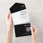 Minimale elegante officiële zwarte bruiloft all in one uitnodiging (Afscheurbaar)