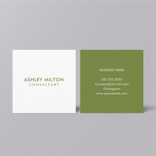 Minimale Elegante Olijfgroene Witte Consultant Vierkante Visitekaartje