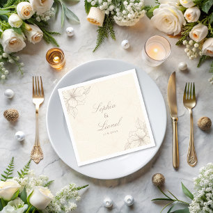 Minimale Elegante Omlijning Bloemige Witte Bruilof Servet