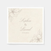 Minimale Elegante Omlijning Bloemige Witte Bruilof Servet (Voorkant)