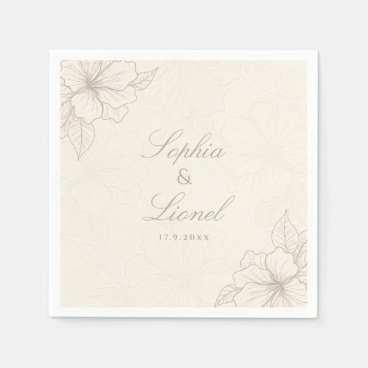 Minimale Elegante Omlijning Bloemige Witte Bruilof Servet (Voorkant)
