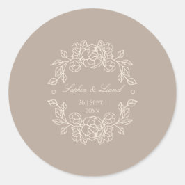 Minimale Elegante Omtrek Bloemenbruiloft Ronde Sticker