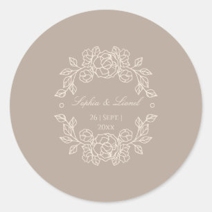 Minimale Elegante Omtrek Bloemenbruiloft Ronde Sticker