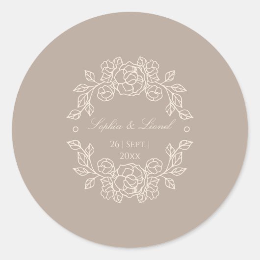 Minimale Elegante Omtrek Bloemenbruiloft Ronde Sticker (Voorkant)