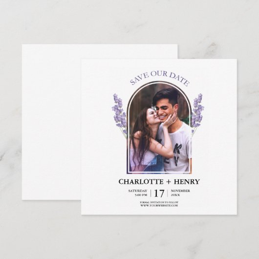 Minimale elegante Paarse foto om de datum te bewar (Voorkant / Achterkant)