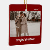 Minimale elegante Passen getrouwd Eerste kerst 2 f Keramisch Ornament (Rechts)