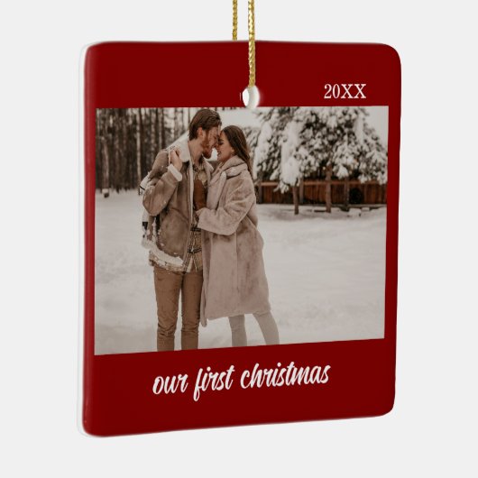 Minimale elegante Passen getrouwd Eerste kerst 2 f Keramisch Ornament (Rechts)