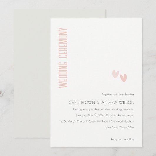 Minimale elegante pasta dusky roze hartenbruiloft kaart (Voorkant / Achterkant)