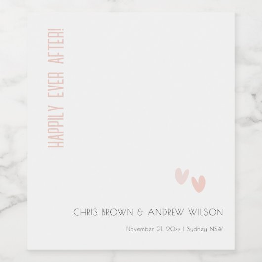 Minimale elegante pasta dusky roze hartenbruiloft wijn etiket (Enkel label)