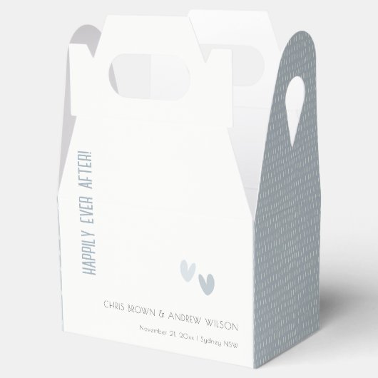 Minimale elegante pasteitsblauwe hartenbruiloft bedankdoosjes (Geopend)