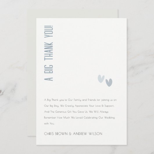 Minimale elegante pasteitsblauwe hartenbruiloft bedankkaart (Voorkant / Achterkant)
