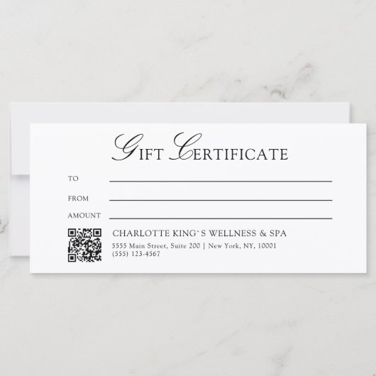 Minimale Elegante QR Code Cadeaubon (Achterkant)