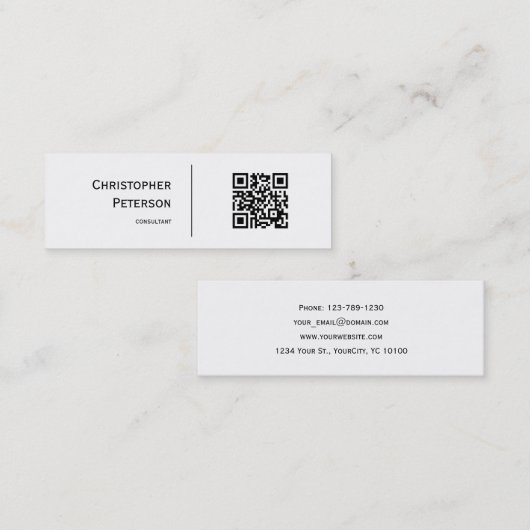 Minimale elegante QR-code zwart-wit Mini Visitekaartje (Voorkant / Achterkant)