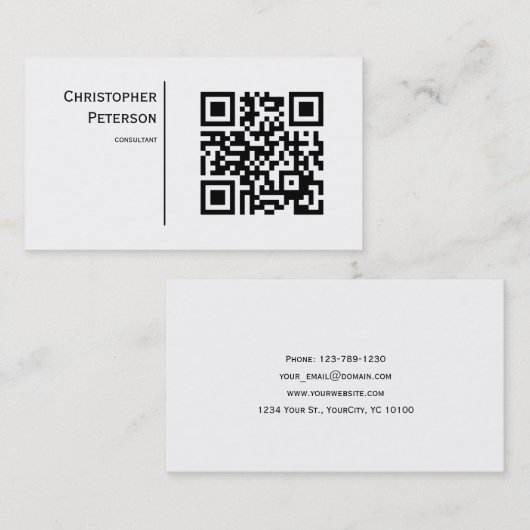 Minimale elegante QR-code zwart-wit Visitekaartje (Voorkant / Achterkant)