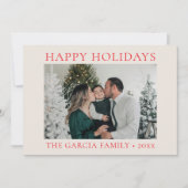 Minimale Elegante Rode en Crème Foto Feestdagenkaart (Voorkant)