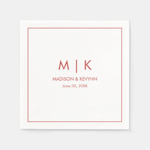 Minimale & Elegante Rode Monogram Huwelijk Servet