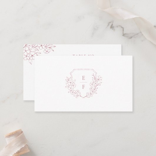 Minimale Elegante Roze Kersenbloesem Monogram Kam Plaatskaartje (Voorkant / Achterkant in situ)