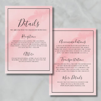 Minimale Elegante Roze Trouwdetails Informatiekaartje