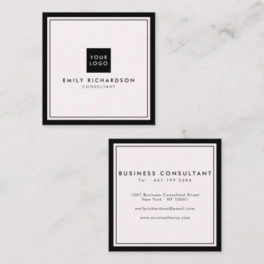 Minimale elegante roze zwart voegt uw logo toe vierkante visitekaartje (Voorkant / Achterkant)