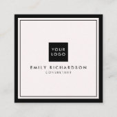 Minimale elegante roze zwart voegt uw logo toe vierkante visitekaartje (Voorkant)